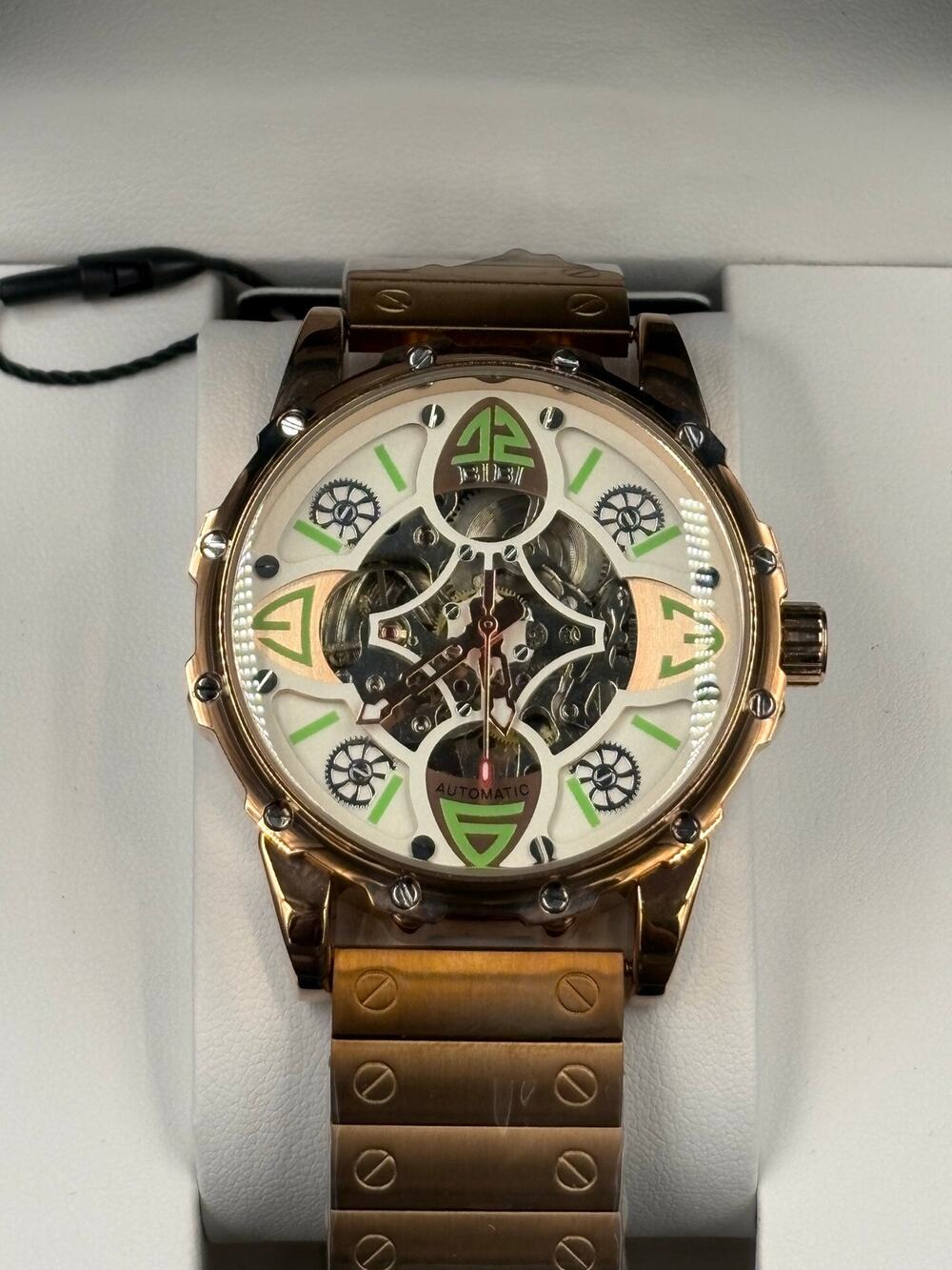 Bibi Luxury Automatic Mechanical Watch 45mm White Dial Rose Gold Case/Band New